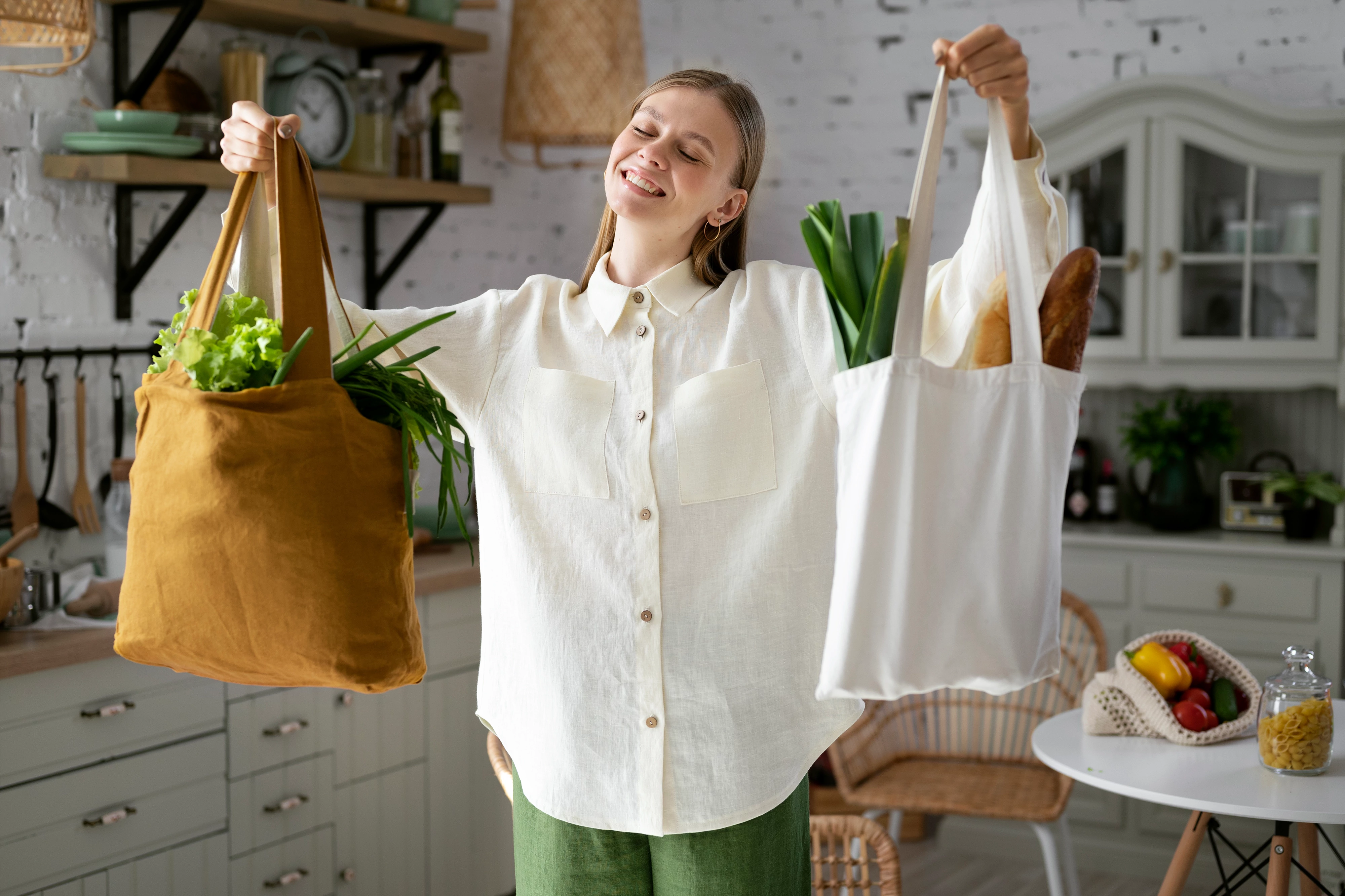 Sustainable lifestyle — reusable bags and eco products